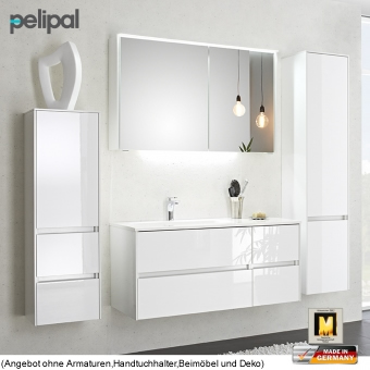 Pelipal 6010 Badmöbel Set 113 cm mit LED-Spiegelschrank und Waschtischset 4 Auszügen 