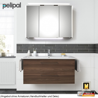 Pelipal 9005 Badmöbel Set 100 cm mit Spiegelschrank mit Farbtemperaturwechsel und Waschtischset mit 2 Auszügen 