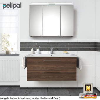 Pelipal 9005 Badmöbel Set 100 cm mit Spiegelschrank, doppelt verspiegelt und Waschtischset mit 2 Auszügen 
