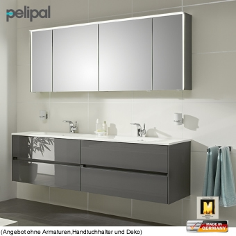 Pelipal 6010 Badmöbel Set 183 cm mit Doppelwaschtisch und Spiegelschrank mit seitl. LED-Profil 