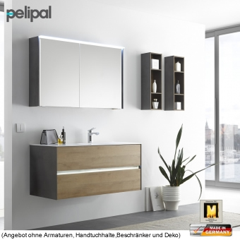 Pelipal 6010 Badmöbel Set 113 cm mit LED-Spiegelschrank und Waschtischset 2 Auszüge 