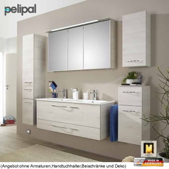 Pelipal Badmöbel 6110 als Set 120 cm mit Spiegelschrank und Doppelwaschtischset 2 Auszüge 