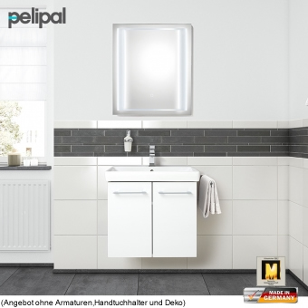 Pelipal 9005 Badmöbel Set 60 cm mit Funktionsspiegel inkl. Effektlicht und Waschtischset mit 2 Türen 