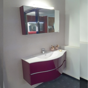 Design Badmöbel aus Italien 120 cm Waschtisch-Set Brombeer Glanz lackiert  Spiegelschrank Gratis zum Set 