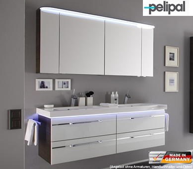 Pelipal Badmöbel als Set Balto V3.4 mit Spiegelschrank und Doppelwaschtisch 148 cm 