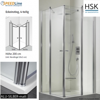 HSK Dusche aus Glas / Eckeinstieg - 90x90x200 cm - 4-teilig 