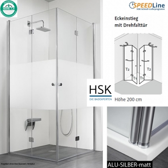 HSK Dusche aus Glas / Eckeinstieg - 90x90x200 cm - Drehfalttüren 