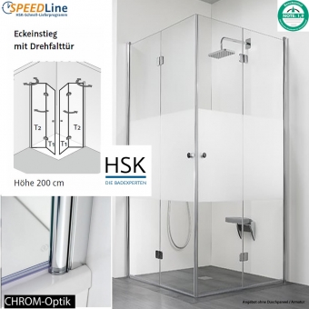 HSK Dusche aus Glas / Eckeinstieg - 90x90x200 cm - Drehfalttüren 