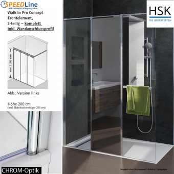 HSK Walk in Pro Concept - 140x200 cm - 3-teilig - Anschlag links 