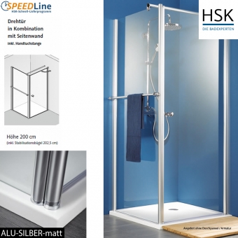 HSK Exklusiv Dusche aus Glas / Drehtür mit Seitenwand - 90x90x200 cm - 2-teilig - Anschlag rechts 