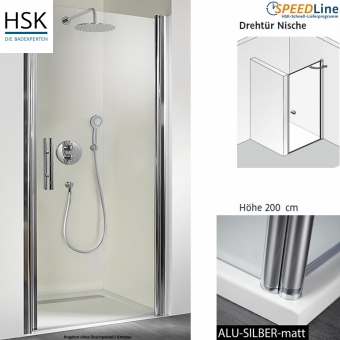 HSK Dusche aus Glas / Nischenlösung - 90x200 cm - 1-teilig - Anschlag rechts 