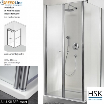 HSK Exklusiv Dusche aus Glas / Pendeltüren mit Seitenwand - 100x100x200 cm - 3-teilig - Anschlag rechts 