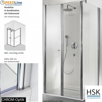 HSK Exklusiv Dusche aus Glas / Pendeltüren mit Seitenwand - 90x90x200 cm - 3-teilig - Anschlag rechts 