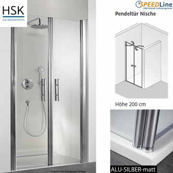 HSK Dusche aus Glas / Nischenlösung mit Pendeltüren - 90x200 cm - 2-teilig 