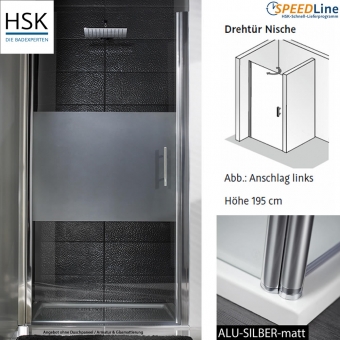 HSK Dusche aus Glas / Nischenlösung mit Pendeltür - 90x195 cm - 1-teilig - Anschlag links 