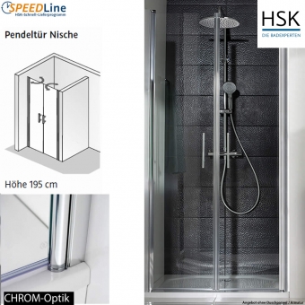 HSK Dusche aus Glas / Nischenlösung mit Pendeltüren - 100x195 cm - 2-teilig 