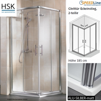 HSK Favorit Dusche aus Glas / Gleittür - Eckeinstieg - 90x90x185 cm 