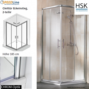HSK Favorit Dusche aus Glas / Gleittür - Eckeinstieg - 90x90x185 cm 