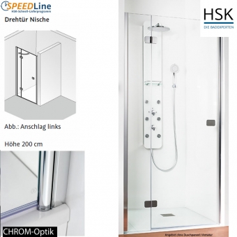 HSK Dusche aus Glas / Nischenlösung - 90x200 cm - 2-teilig - Anschlag links 
