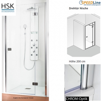 HSK Dusche aus Glas / Nischenlösung - 90x200 cm - 2-teilig - Anschlag rechts 