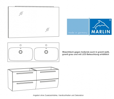 Marlin Badmöbel als Set Azure mit Spiegelpaneel und Doppelwaschtisch 120 cm 
