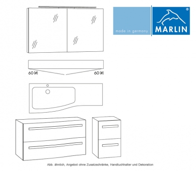 Marlin Badmöbel als Set Motion 120R mit Spiegelschrank und Aufsatzleuchte 120 cm 