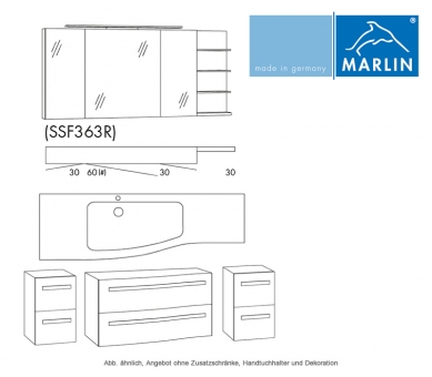 Marlin Badmöbel als Set Motion 150R mit Spiegelschrank und Aufsatzleuchte 150 cm 