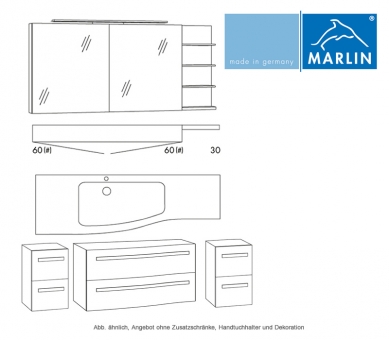 Marlin Badmöbel als Set Motion 150R mit Spiegelschrank und Aufsatzleuchte 150 cm 