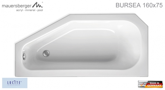 Mauersberger Badewanne BURSEA 160 x 75 cm - ACRYL - Kompakt-Wanne - rechts R 