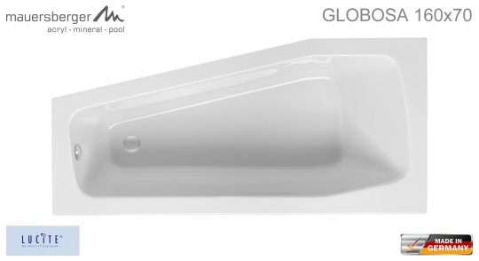 Mauersberger Badewanne GLOBOSA 160 x 70 cm - ACRYL - Kompakt-Wanne - rechts R 