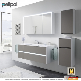 Pelipal 6010 Badmöbel als Set 133 cm mit LED-Spiegelschrank und Waschtischset 4 Auszüge 