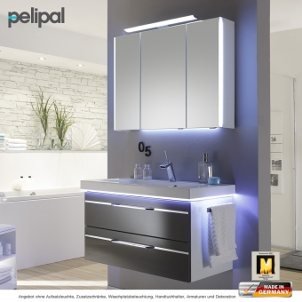 Pelipal Balto Badmöbel Set 90 cm mit LED-Spiegelschrank und Waschtischset 