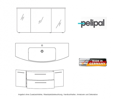 Pelipal Badmöbel als Set Cassca mit Spiegelschrank und LED Beleuchtung 140 cm - Waschtisch wählbar 