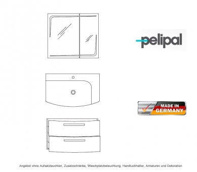 Pelipal Badmöbel als Set 7005 V1.4 mit Spiegelschrank 84 cm 