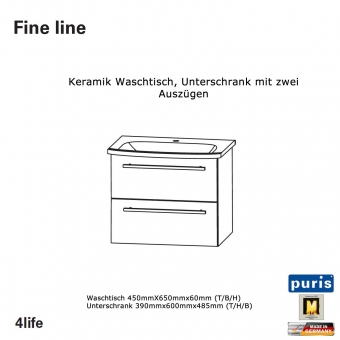 Puris Fine line Keramik Waschtisch Set 60 cm 
