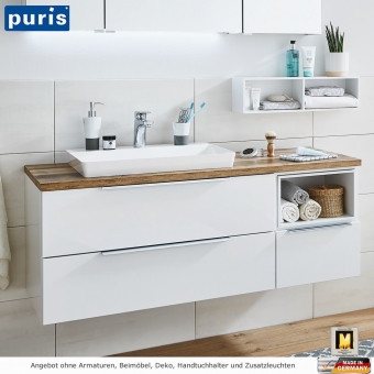Puris Aspekt Waschtisch als Set 130 cm mit Aufsatzwaschbecken 
