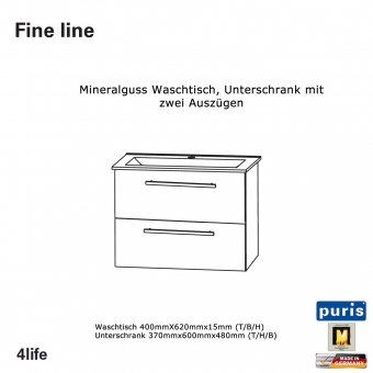 Puris Fine line STONEPLUS Mineralguss Waschtisch Set 60 cm 