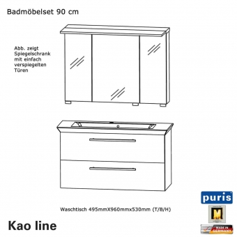 Puris Kao line Badmöbel Set 90 cm 