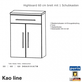 Puris Kao line Highboard 60 cm 