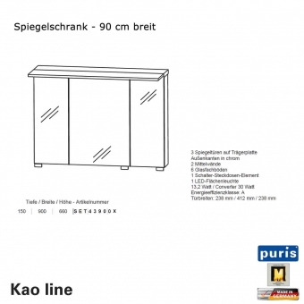 Puris Kao line Spiegelschrank 90 cm 