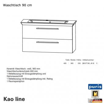Puris Kao line Waschtisch Set 90 cm 