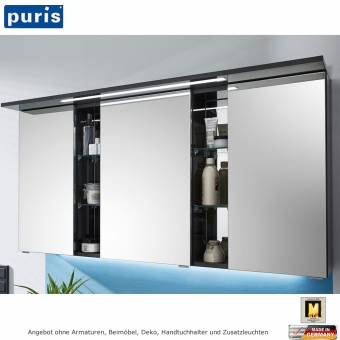 Puris LINEA Spiegelschrank 130 cm mit Regalen und LED Oberboden - S2A4213S1 