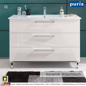 Puris QUADA Waschtisch-Set 120 cm mit Keramik-Waschtisch 