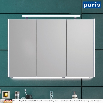 Puris QUADA Spiegelschrank 120 cm mit seitlichen LED Beleuchtungsprofilen - Serie C - S2A531203 
