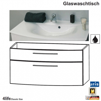Puris Classic Line Badmöbel als GLAS-Waschtisch-Set 90 cm - 2 Auszüge 