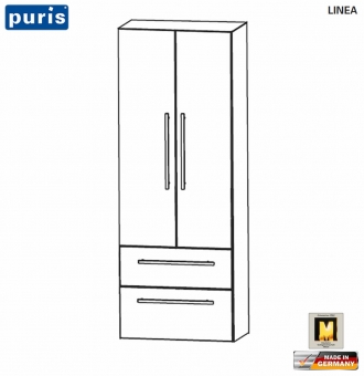 Puris LINEA Hochschrank 60 cm Breite - 2 Türen / 2 Auszüge 