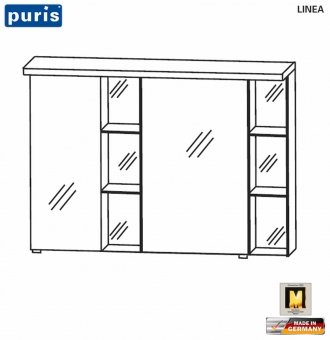 Puris LINEA Spiegelschrank 100 cm mit Regalen und LED Oberboden - S2A42L1S1 