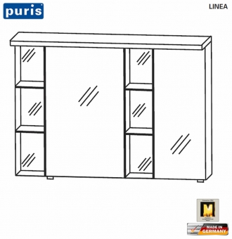 Puris LINEA Spiegelschrank 100 cm mit Regalen und LED Oberboden - S2A42R1S1 