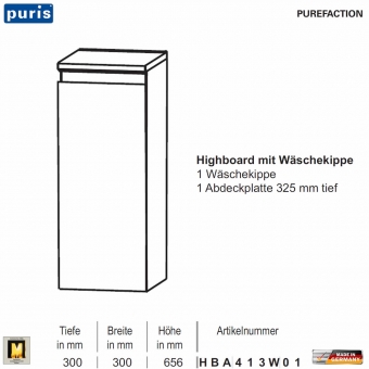 Puris Purefaction Highboard - 1 Wäschekippe - 30 cm Breite 
