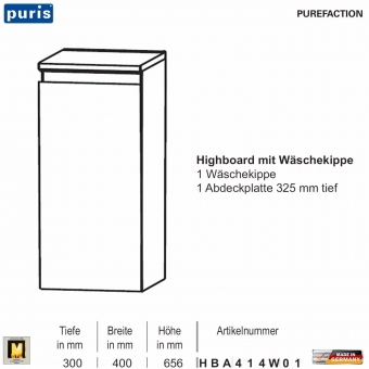 Puris Purefaction Highboard - 1 Wäschekippe - 40 cm Breite 